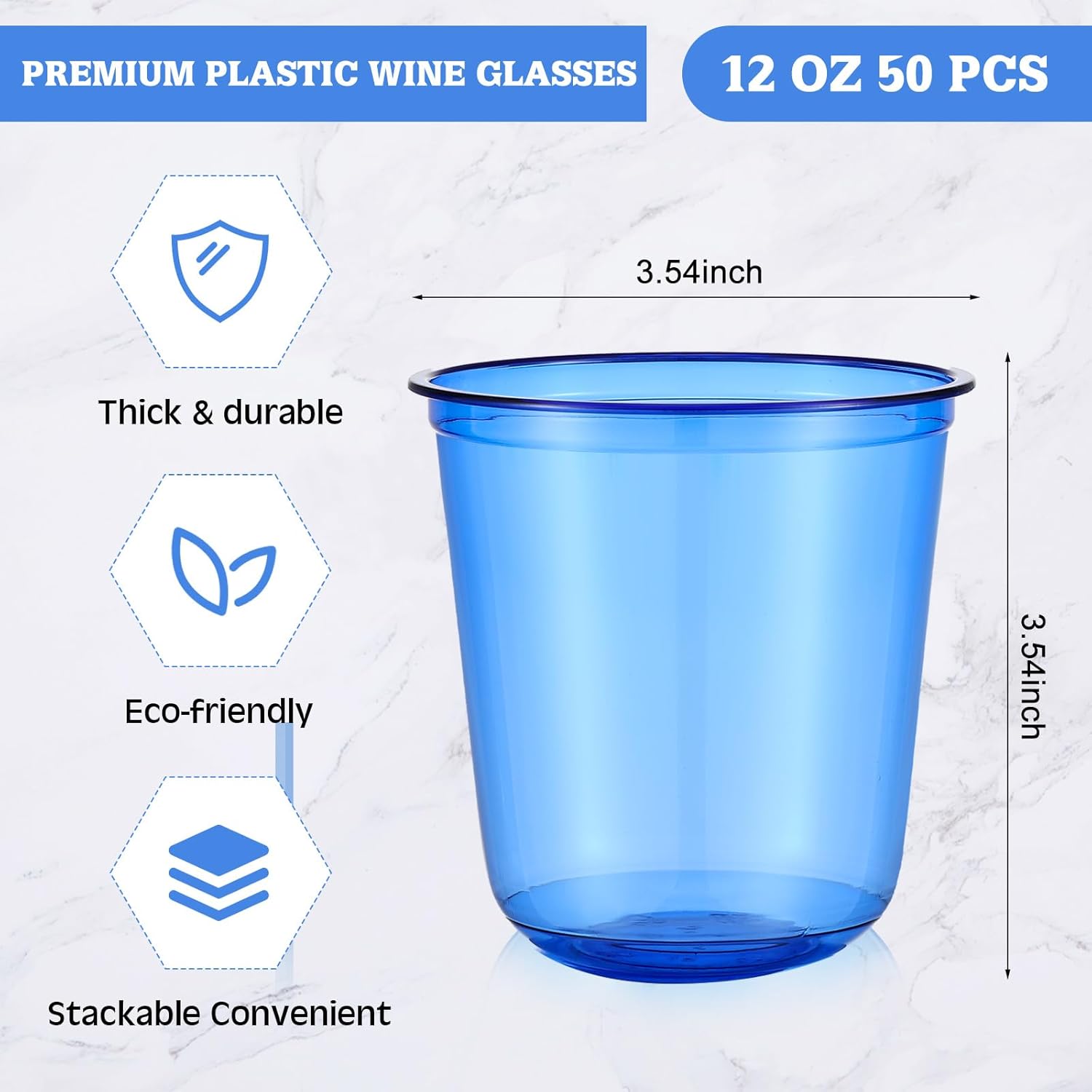 Disposable Stemless Glasses 12oz Crystal Plastic Wine Glasses Clear Classic Pet Cup for Meeting Weddings Birthdays Cocktail Christmas Party Supplies(Blue,50 Pcs) - Image 2