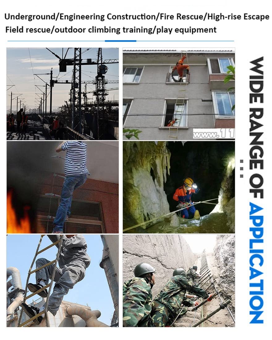 Generico Scala di Corda di Emergenza antincendio, Scala di Sicurezza da 18 m/59 Piedi con spaziatura tra i pioli di 30 cm, Portatile e Resistente per Rapide evacuazioni domestiche, Ideale per Le emer
