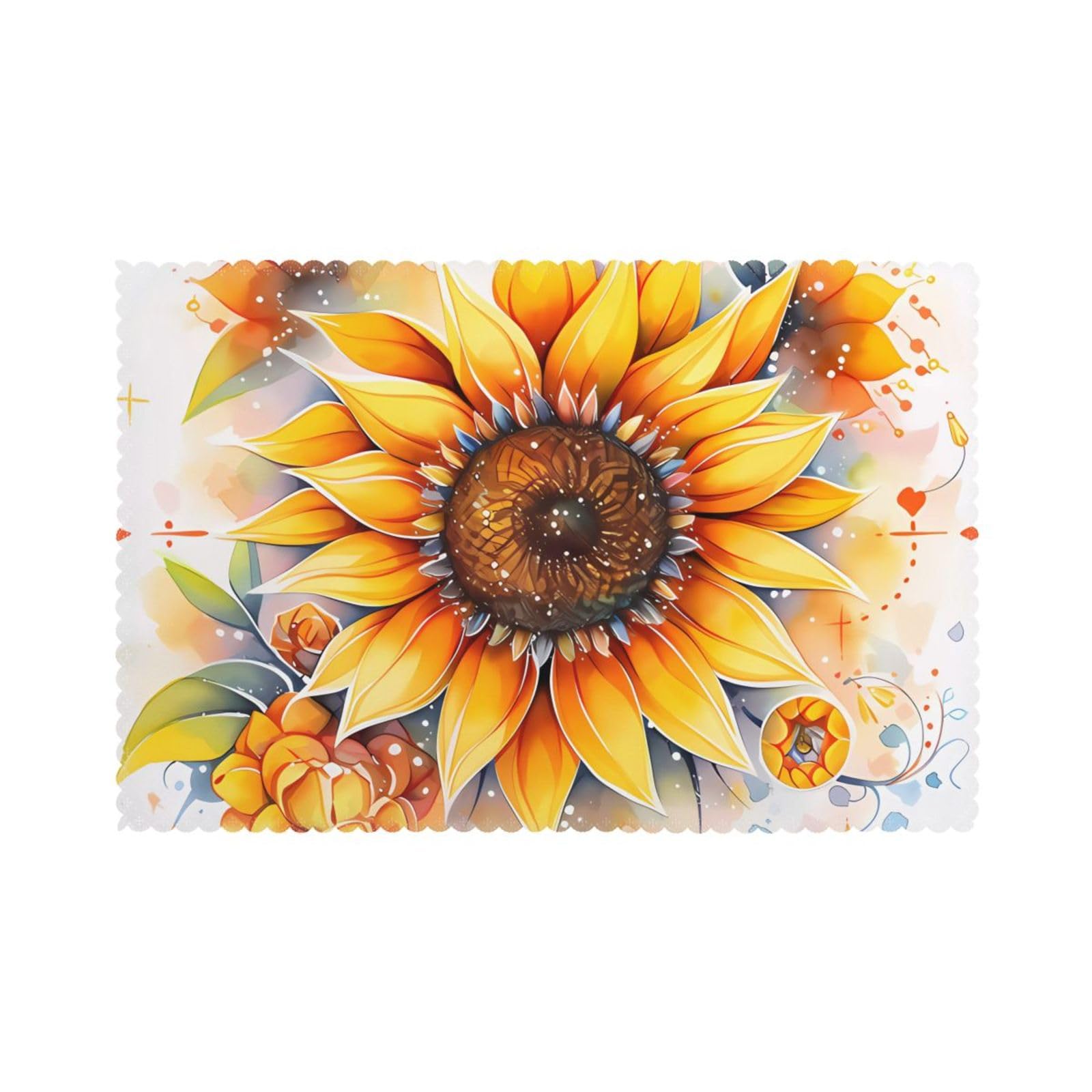 Yellow Sunflower in Oil Placemat set of 6, oil-proof and insulated dining table placemats, washable and wipeable.