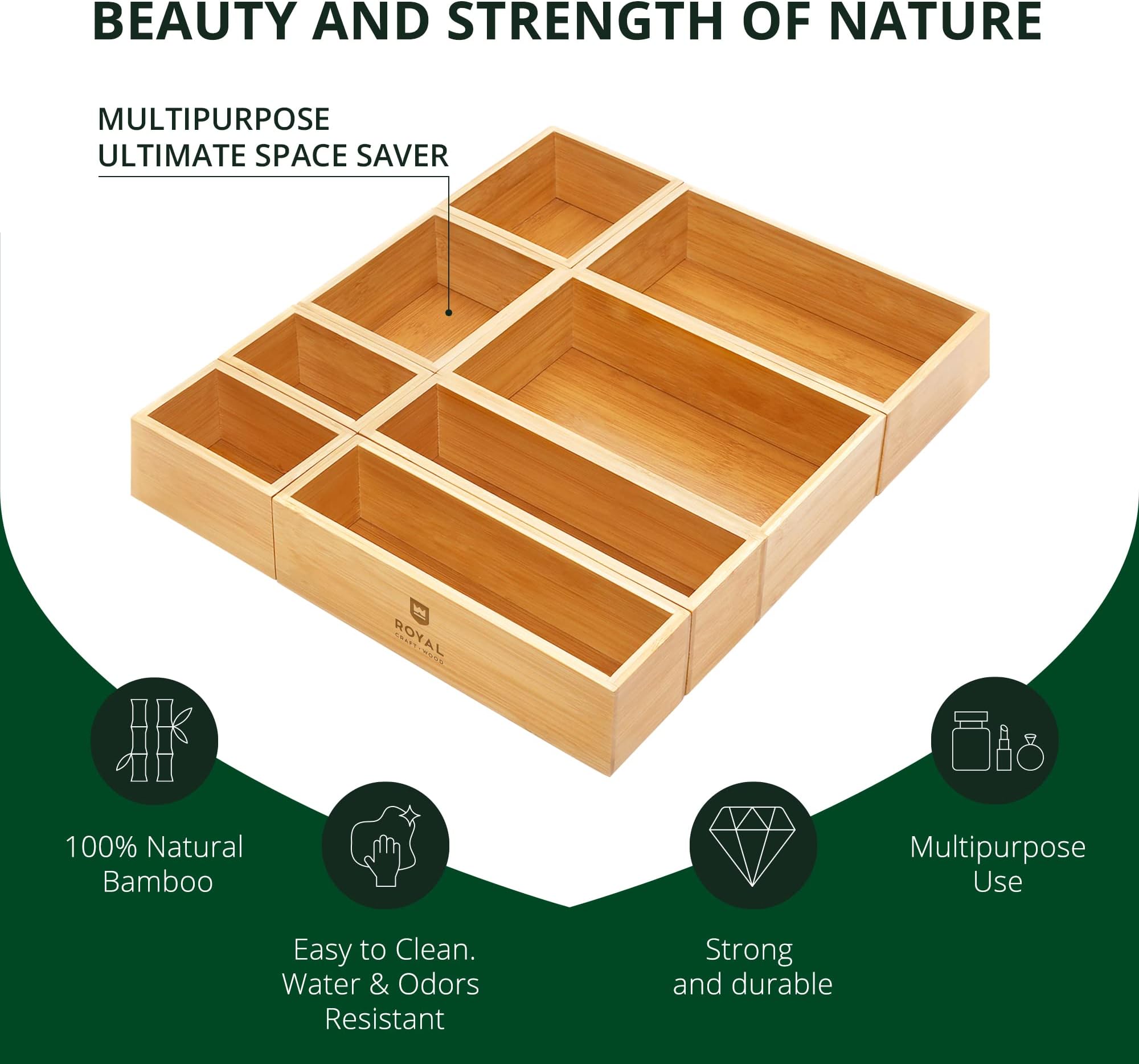 ROYAL CRAFT WOOD Bamboo Jewelry Organizer Box & Chest Set - Versatile Storage Solution for Makeup, Jewelry, Bathroom Essentials (8 Boxes)
