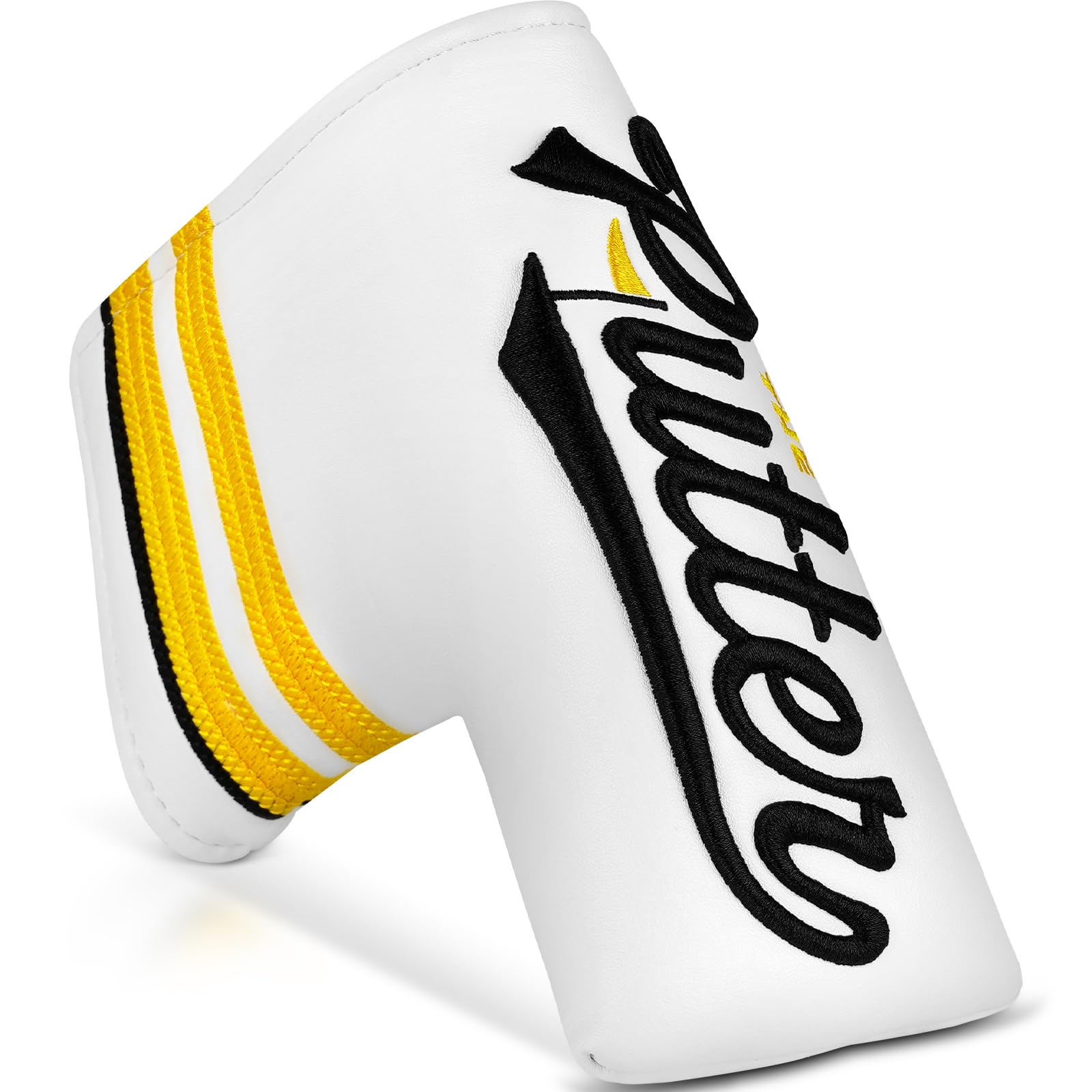 Golf Putter Headcovers Blade Putter Cover, Magnetic Golf Putter Head Cover 3D Embroidery, White/Yellow/Black