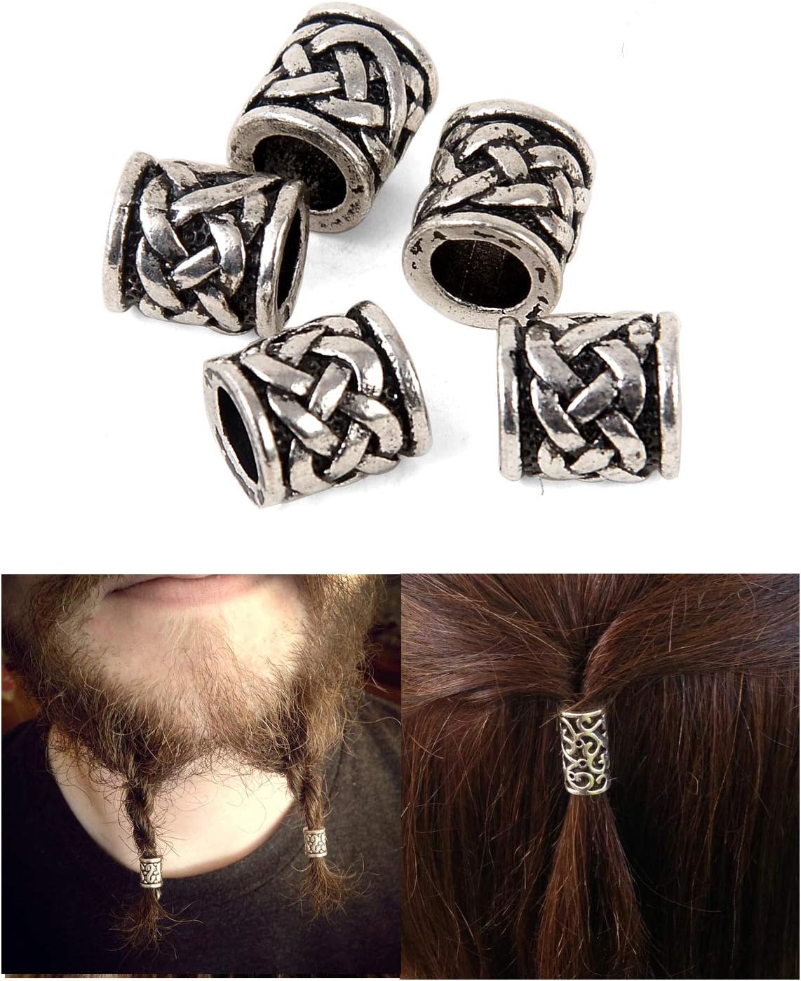 LAGUZ Norse Vikings Hair Bead Beard Bead Antique Silver Crossed Knots Beads Findings for Necklace Bracelet Jewelry DIY Charms About 6 mm Inner Diameter C95