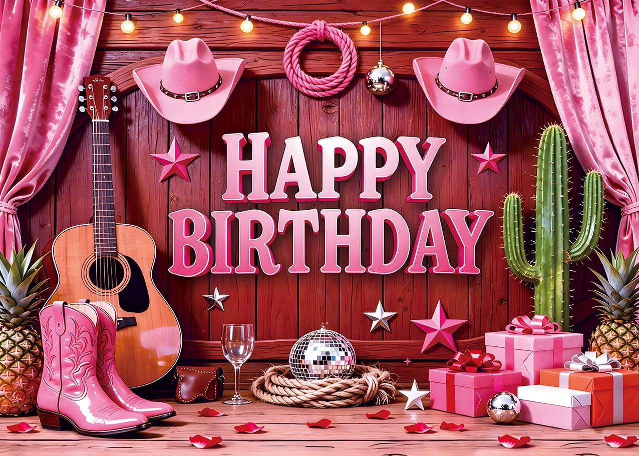 Western Cowboy Happy Birthday Backdrop 6x4FT Rustic Wood Wild West Rodeo Photography Background for Kids Adults Birthday Party Decorations Photo Props
