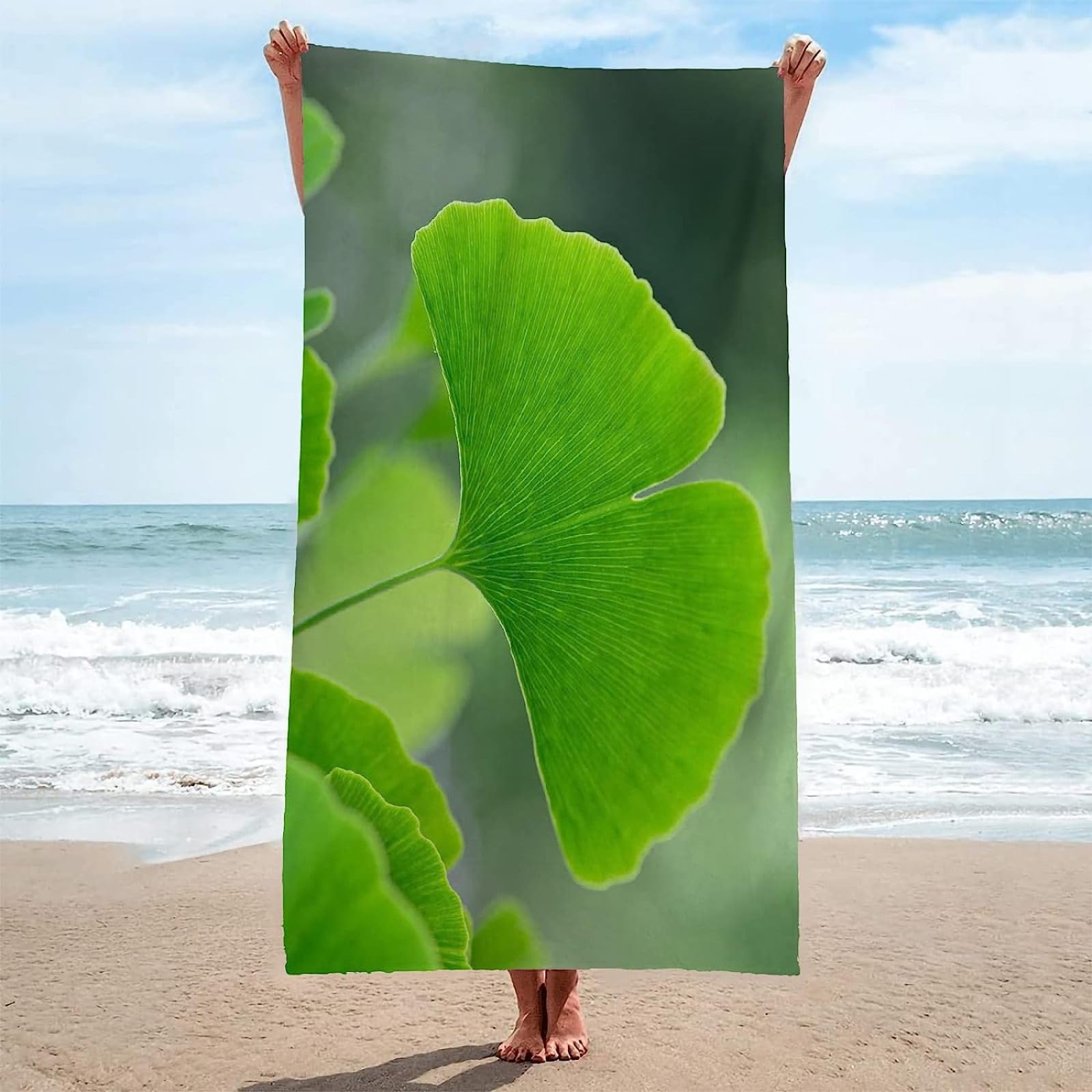 Mikrofaser Strandtuch Ginkgo Biloba Strandhandtuch groß 200x200, Pflanzen Badetuch Strandlaken Handtuch Sandfreie Schnell Trocknende Leichtes Saunatuch, reisehandtuch, Sporthandtuch
