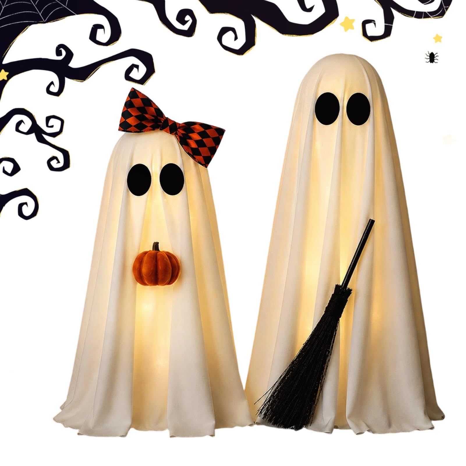Decorazioni Halloween Per Interni Statuette Decorative Fantasma LED | 2 Pezzi Figurine Di Halloween Con Scopa per Casa Soggiorno Camera da Mensola Portico Finestra Festa