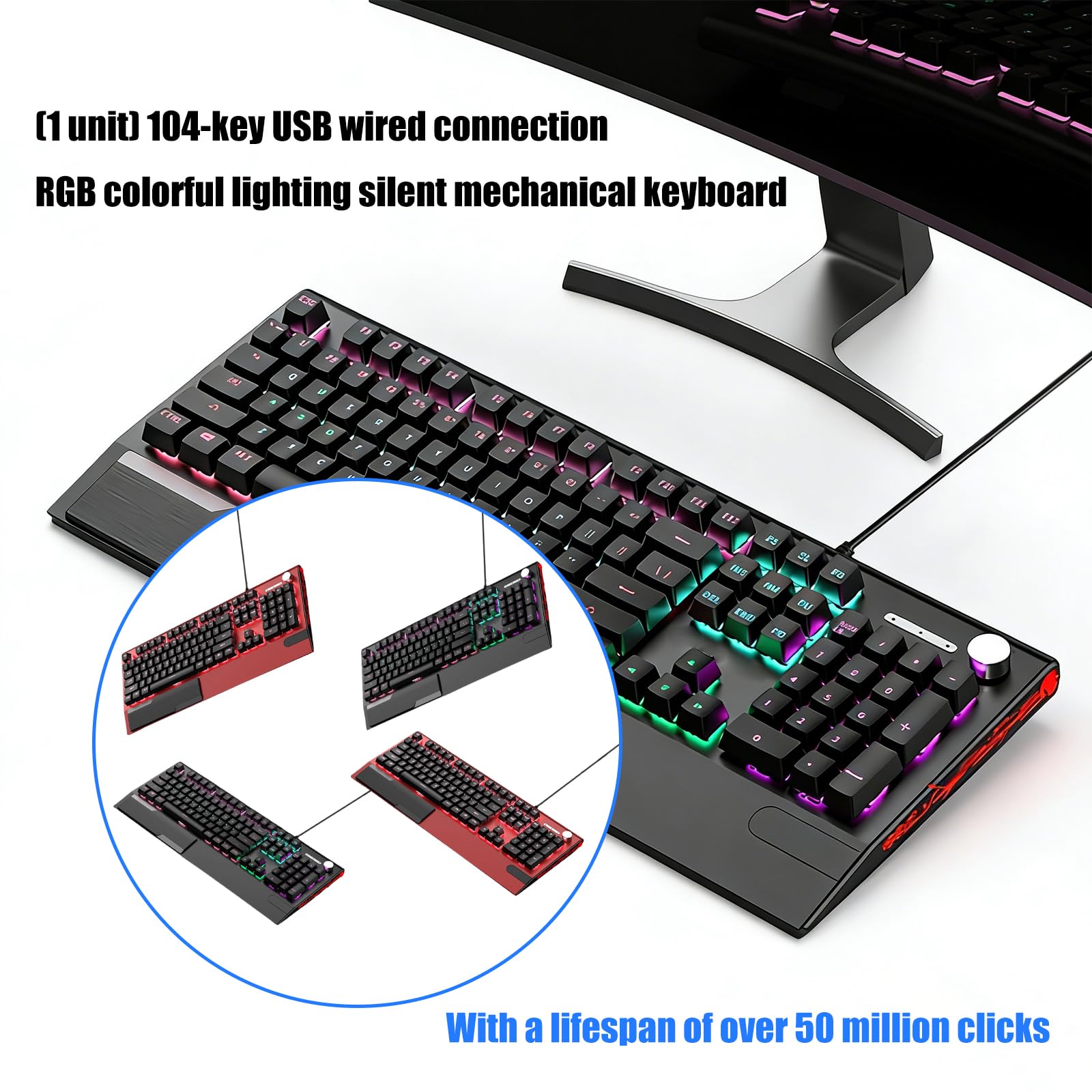 Tastiere da gioco meccaniche USB 104Key Cord RGBs Retroilluminazione N Interruttori Rollover Migliora RGBs Illuminazione Tastiere