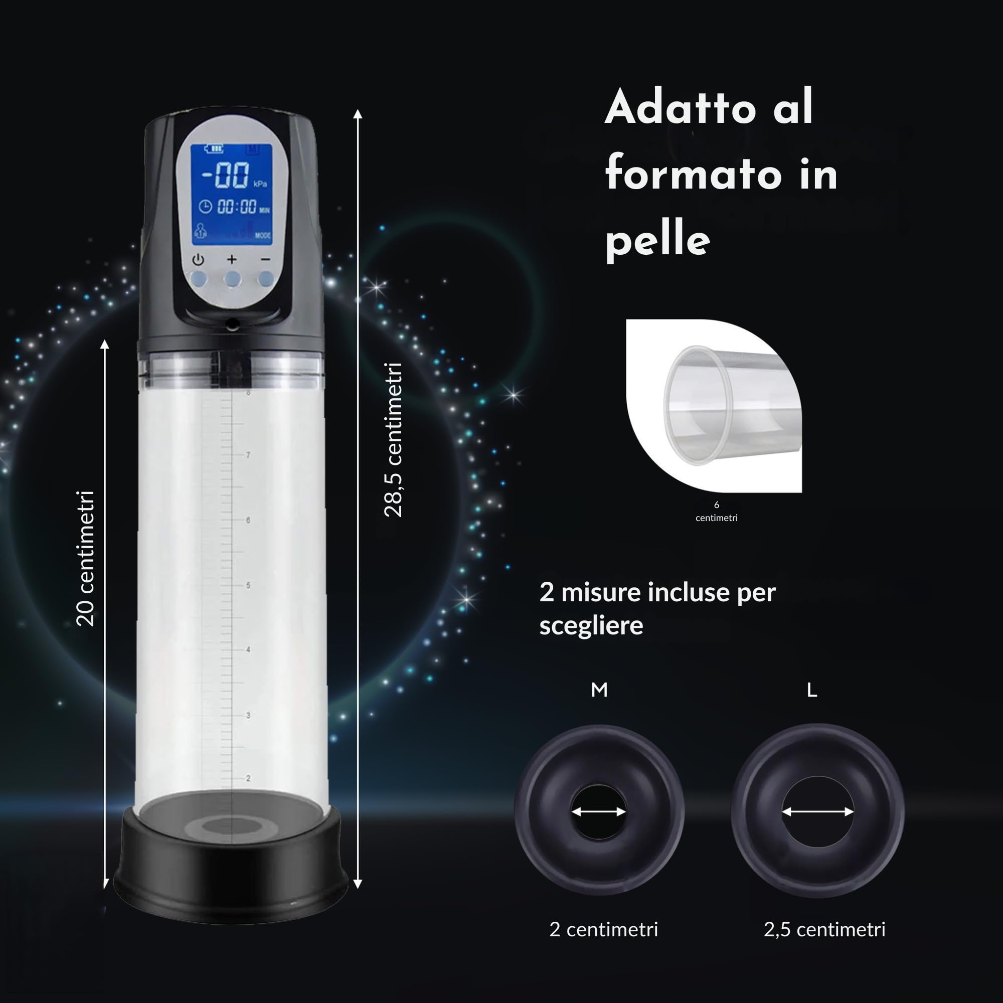 Pompa Peniena Elettrica Automatica con Display LED | 2 Anelli in Silicone | Ricaricabile USB | Impermeabile | Stimolatore e Amplificatore Maschile