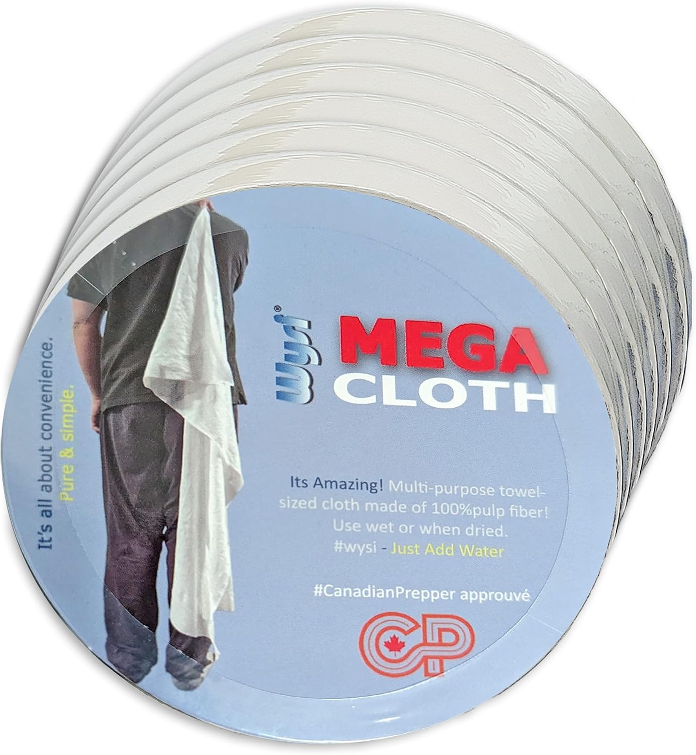 WYSI Compressed MEGA Cloths, 22x48 Travel Towel Tablets - Pack of 6 - Soft, Lint-Free, Just Add Water - Camping - Cleaning - Emergency Preparedness Kits - 100% All Natural Cellulose Utility Cloths