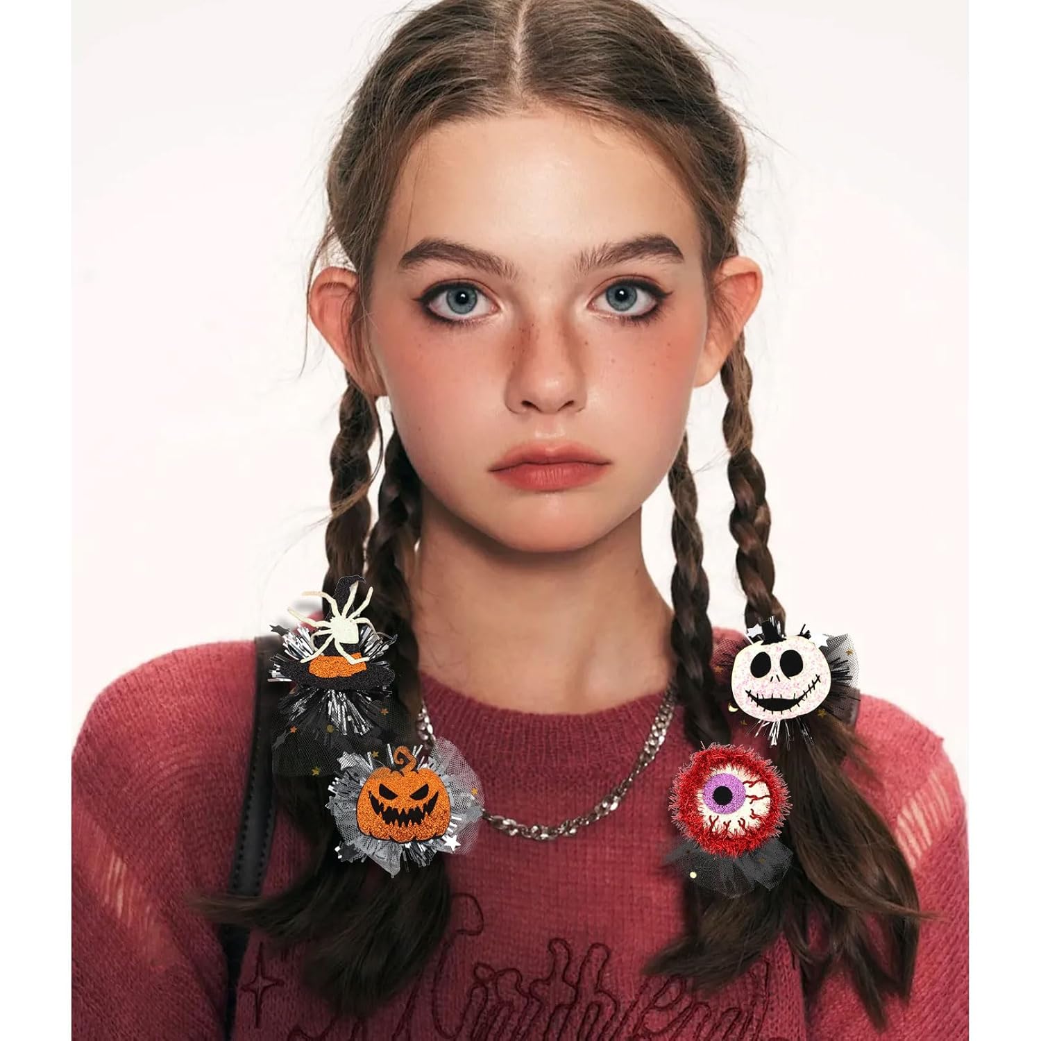 CURASA Halloween Mesh Hair Clips Pumpkin Ghost Witch Hat Punk Hair Decoration Gothic Spider Hairpin Halloween Alligator Barrettes Glitter Sparkly Hair Accessories For Women Girls Party Cosplay Costume - Image 2