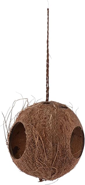 ULTECHNOVO Bird Hut Nesting Gecko Reptile Hideouts, Gecko Coconut Husk Hut Cave Habitat with Hanging Loop for Leopard Gecko Reptiles Amphibians and Small Animals