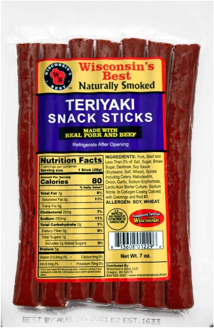 Wisconsin's Best - Teriyaki Beef Snack Sticks (7-1 oz. Sticks) Healthy Protein Snack. Great for Lunch Bags, Hiking and Biking. Keto-Friendly, Low Carb, Low Sugar, High Protein.