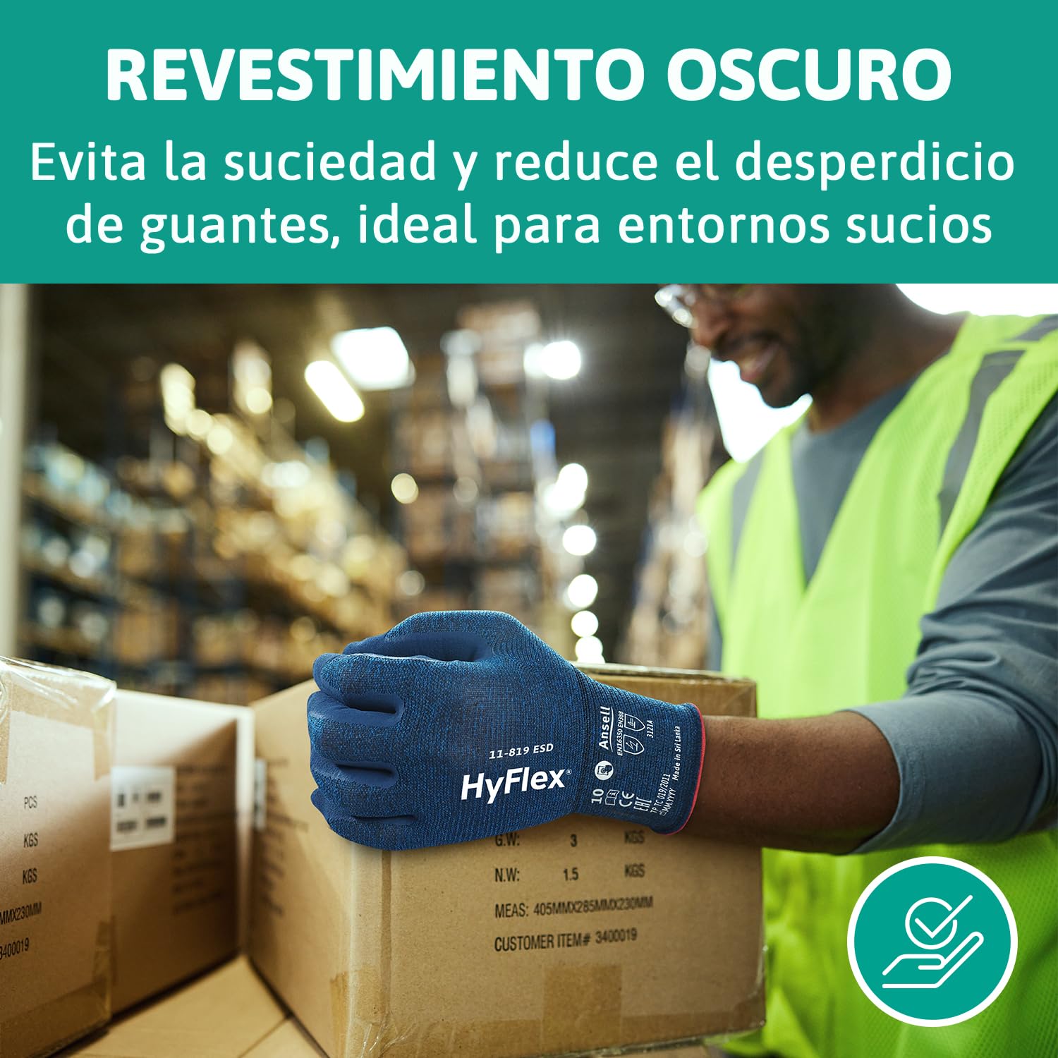 Ansell HyFlex 11-819 Guantes Trabajo Electricista, Diseno Ultraligero con Recubrimiento Nitrilo ESD Antiestatico, Guantes Seguridad Touchscreen, Guantes Hombre y Mujer, Azul, Talla L (12 Pares)