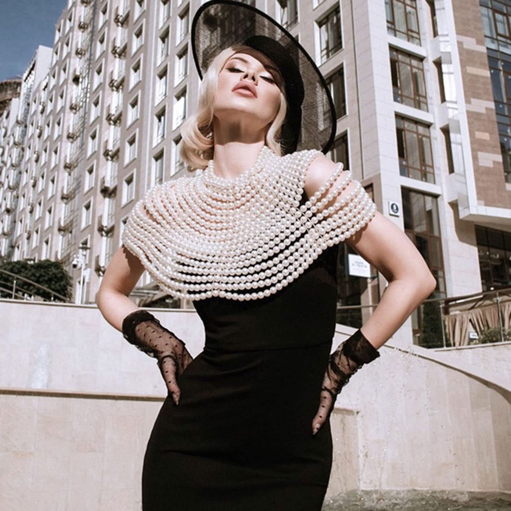 pearl necklace for black dress Jayiaine Beaded Body Chain Women Shawl Handmade Jewelry Collar Layered Decorative Vest Costume Accessories for Party Wedding Banquet Show Cosplay Dress,Black : Clothing, Shoes & Jewelry Style:Sleeveless Color:Black with Green alluring cut Sheath Dress Black Dresses