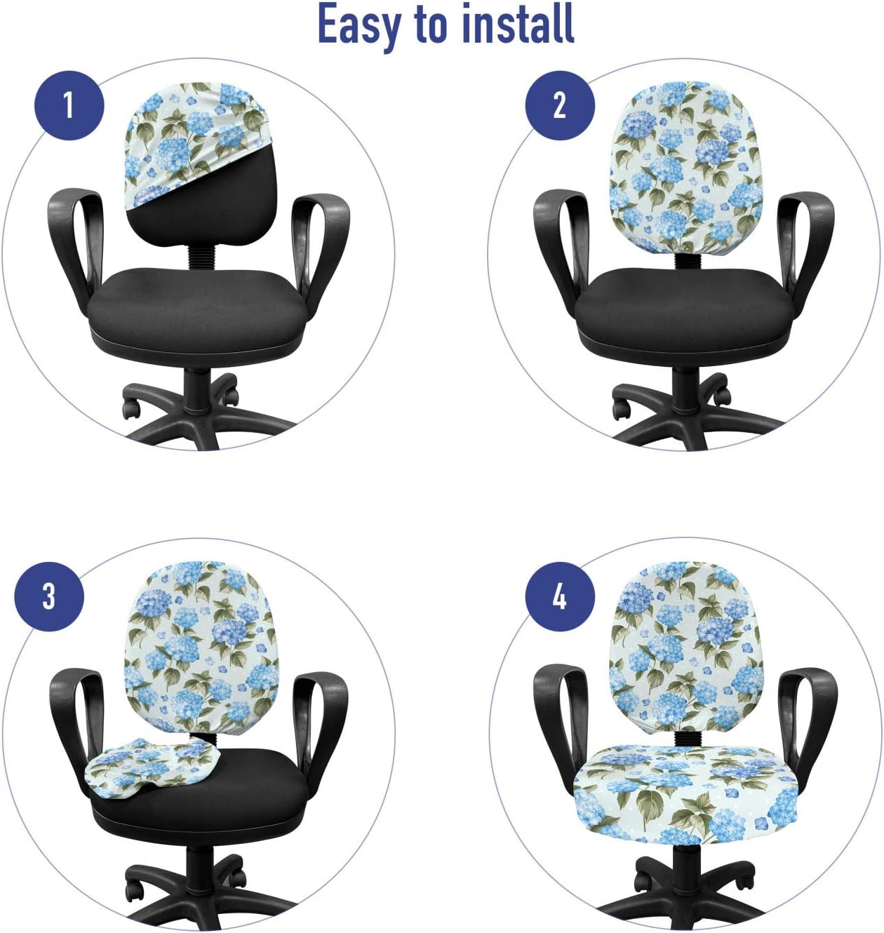 Ambesonne Flower Office Chair Slipcover, Hydrangea Flowers Over Soft Background Wedding Bridal Design, Decorative Stretch and Washable Fabric Cover, Standard Size, Pale Blue Reseda Green
