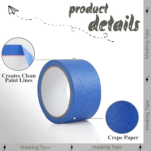 Miniatura 3 de Beiskll 2 rollos de cinta adhesiva blanca y azul, cinta para pintores multisuperficie, 2 pulgadas x 20 yardas