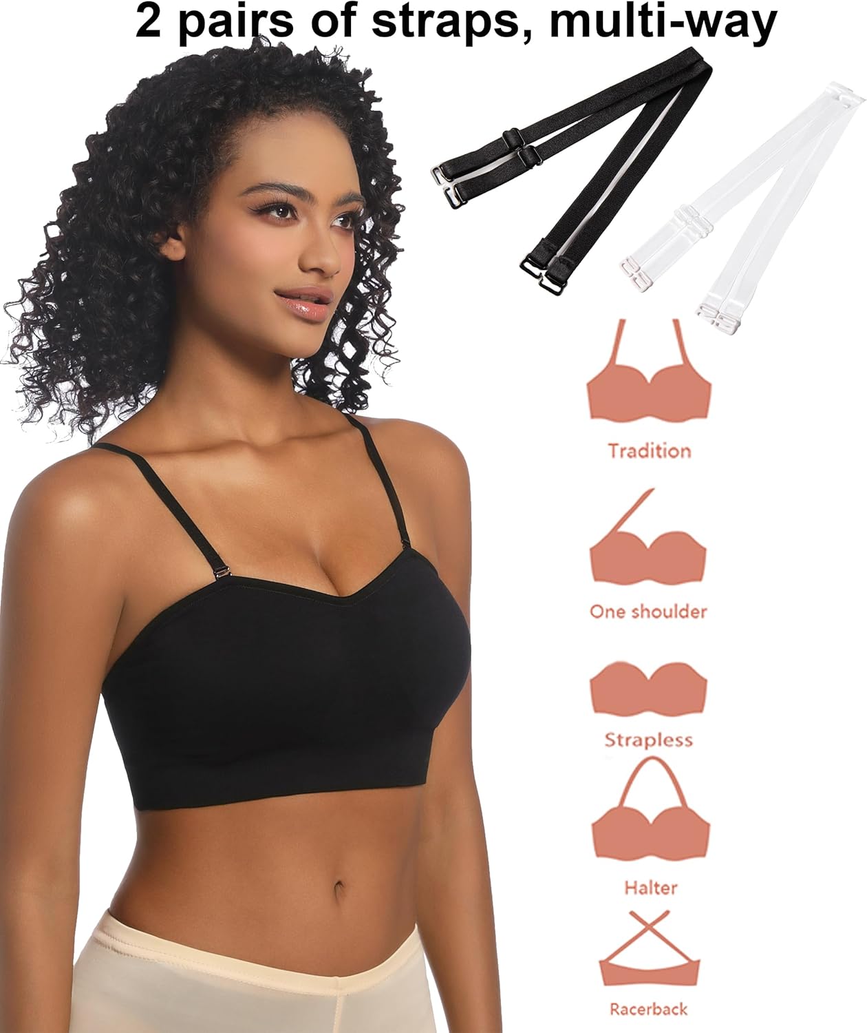 PRETTYWELL Strapless Bra for Women Comfort Non-Slip Seamless Padded Bandeau Bras Wireless Tube Top Bra with Multi-Way Straps - Image 4