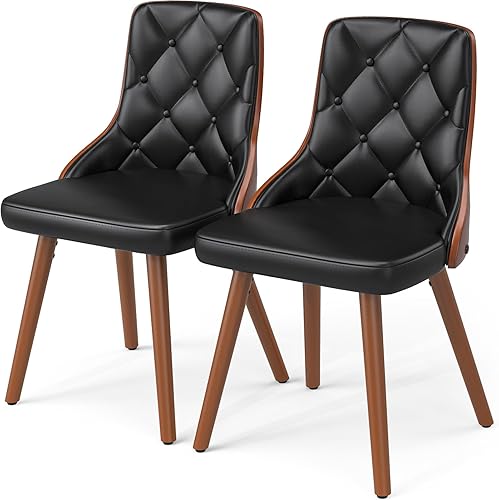Juego de 2 sillas de comedor, sillas de cocina y comedor modernas de mediados de siglo, sillas decorativas tapizadas de piel sintética con respaldo