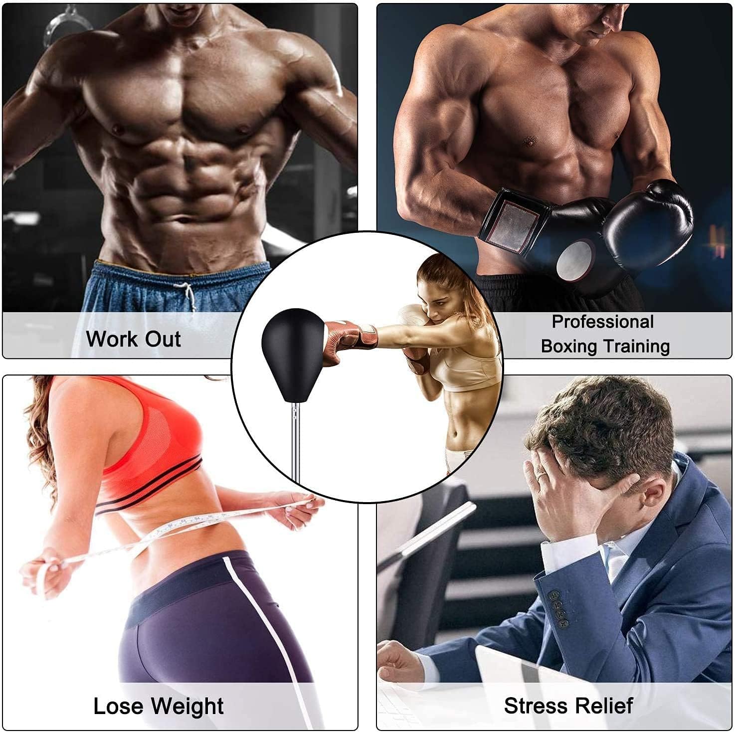 Reflex Bag Speed Punching Bag with Adjustable Height Free Standing Punching Bag Strong Durable Spring Withstands Tough Hits for Adults & Teenagers (Black) : Sports & Outdoors