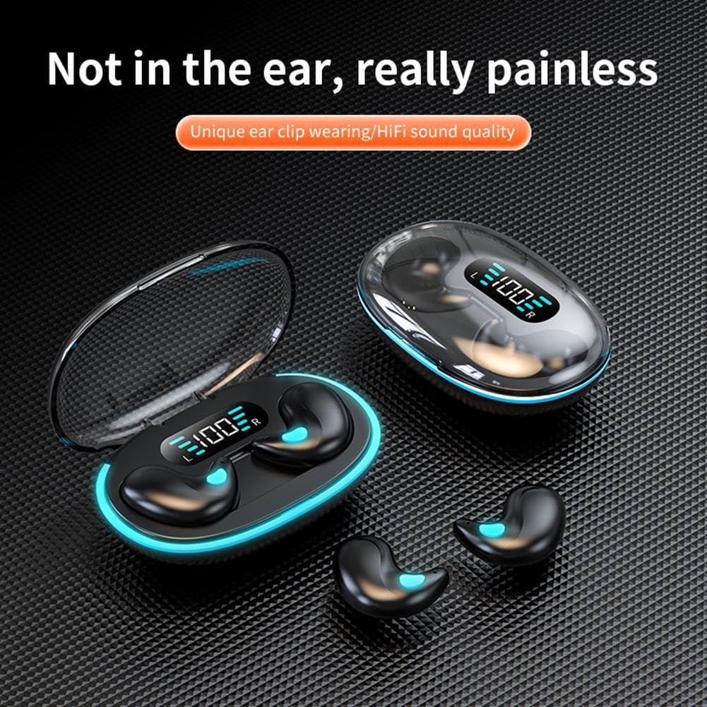 Écouteurs Bluetooth invisibles sans fil, ultra petits, antibruit, pour dormir sur le côté, lecture 24 heures avec affichage LED (noir)
