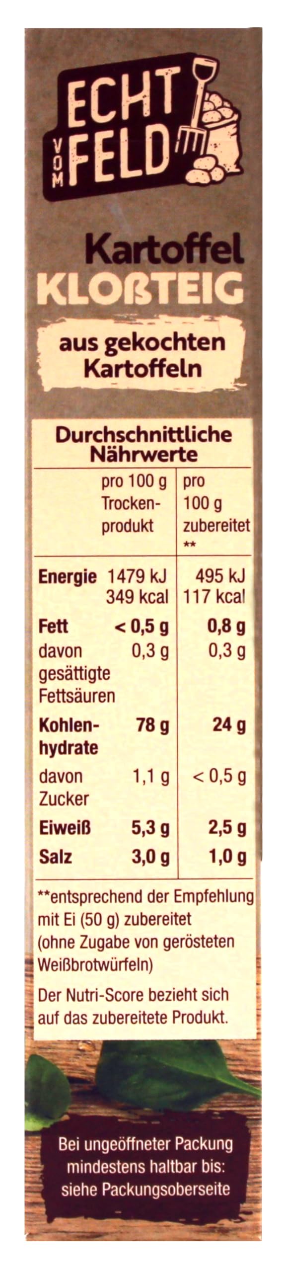 Echt vom Feld Kartoffel-Kloßteig aus gekochten Kartoffeln, 12er Pack (12 x 250g)