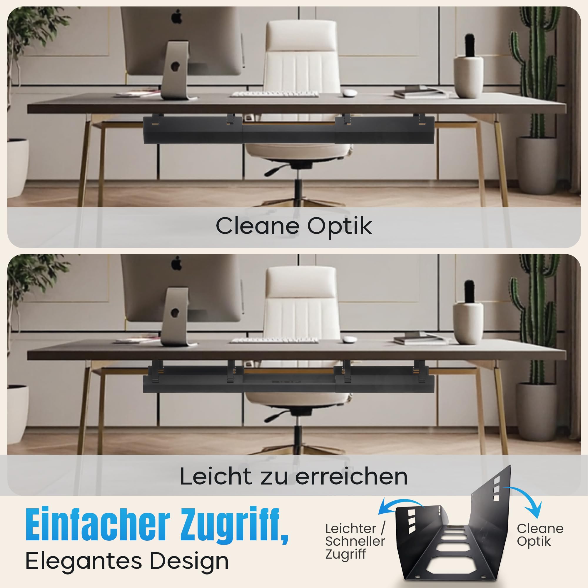 2GOODz Kabelwanne für Schreibtische, geneigt, ausziehbar 84-122 cm, legierter Stahl