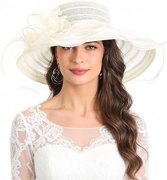 FORBUSITE Derby Church Dress Hat for Women Fascinator Bridal Tea Party Wedding Hat Wide Brim