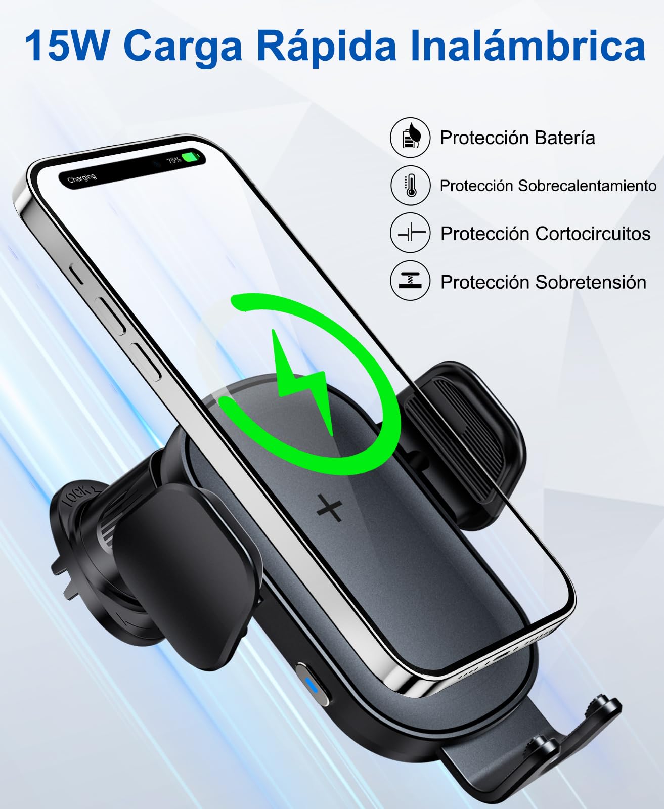 Beeasy Qi 15W Cargador Inalámbrico Coche-Wireless Car Charger Soporte Estable con Rotación 360° con Bloqueo Automático Rápida Salida de Aire para iPhone Samsung Huawei LG y Otros