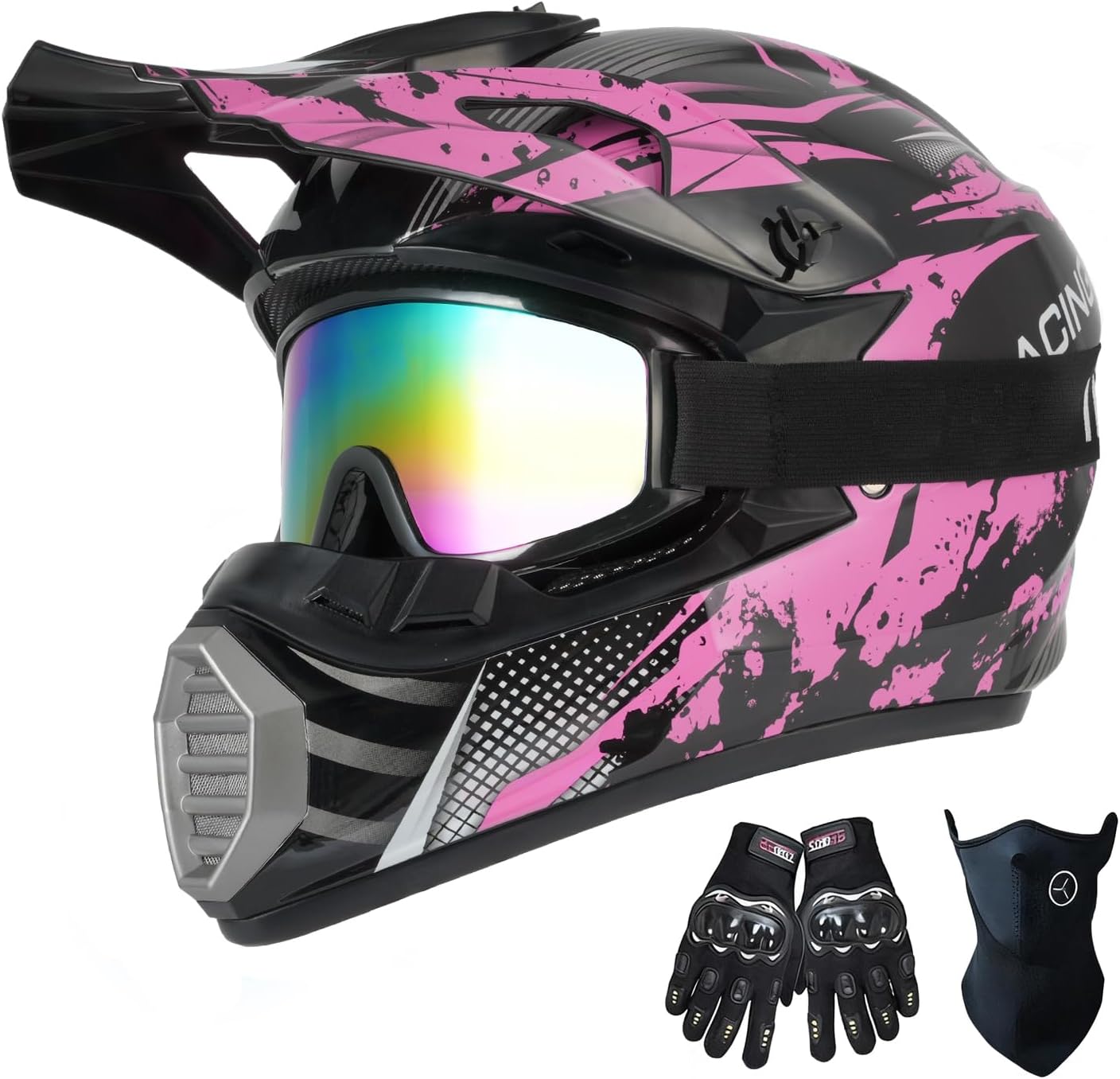 Youth Kids Dirt Bike Helmet Motocross ATV Dirtbike BMX MX Go-Kart 4-Wheeler Quad Offroad Motorcycle Helmet Goggles Gloves Mask DOT Certified