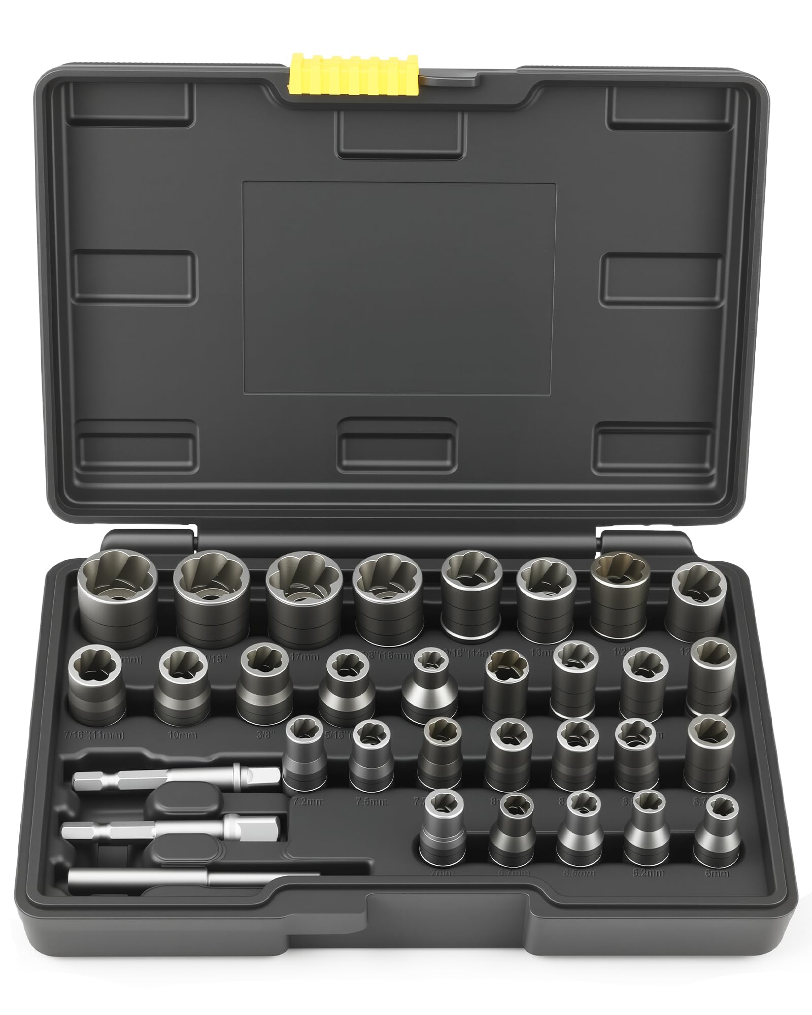 Comfylichi 32 Pcs Bolt Extractor Kit, Lug Nut Remover with Dual 1/4" & 3/8" Drive Adapters for Automotive, DIY & Machinery, Heat-Treated Cr-Mo Steel