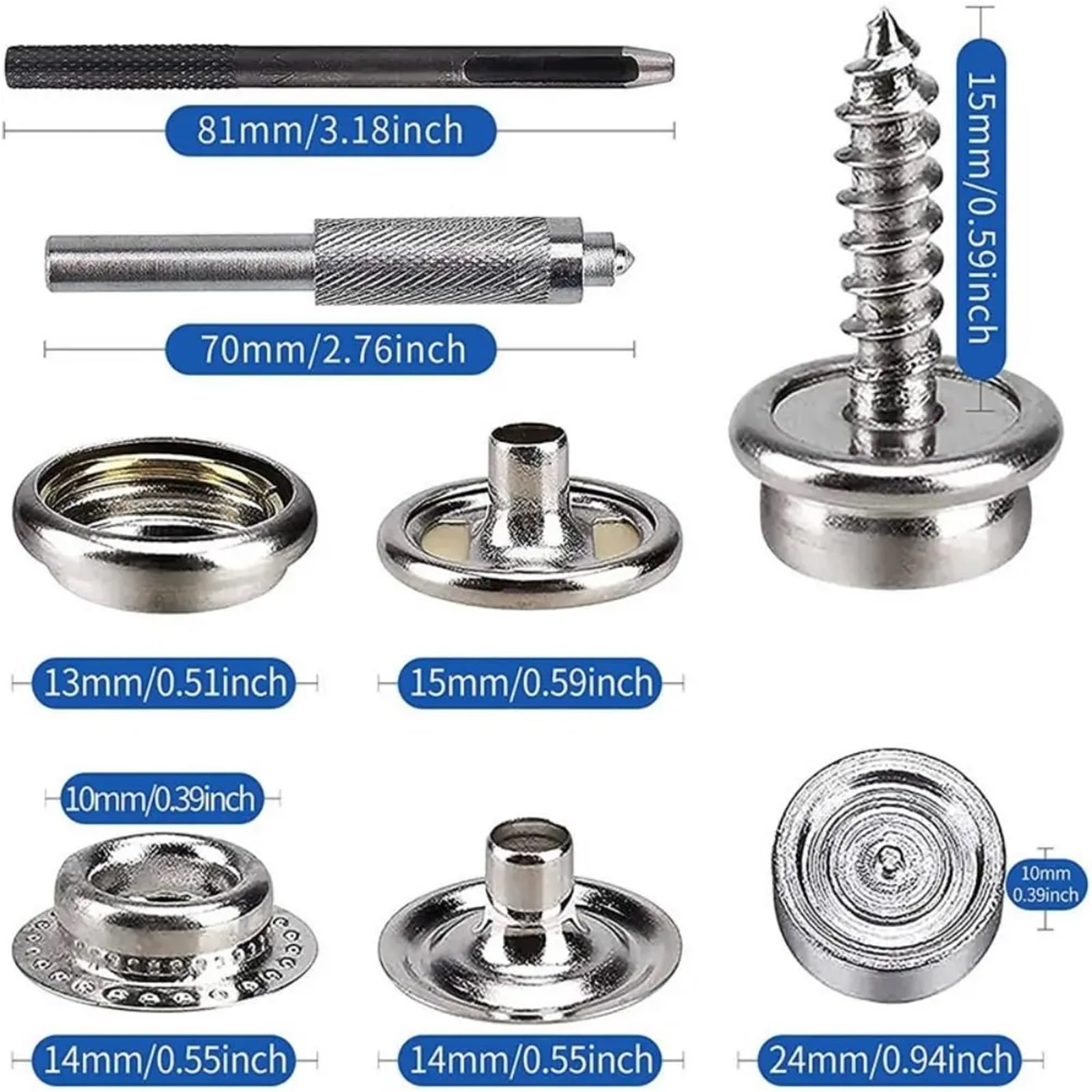 50 set di bottoni automatici in acciaio inossidabile da 15 mm, in tela qualità marina, con attacco 3/8", strumento impostazione incluso, chiusura a bottone automatico for copertura della barca