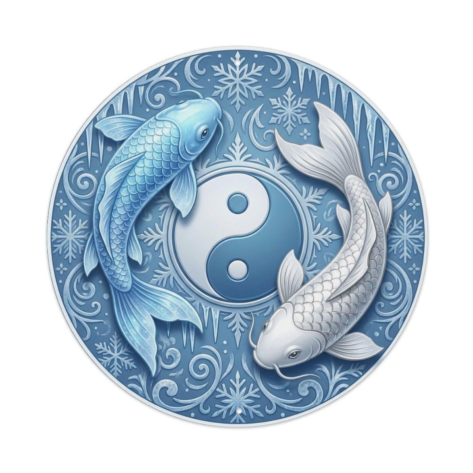 Olyhtr 8X8inch Classic Style Tai Chi Koi Nature Winter Zen Prosperity Metal Tin Sign