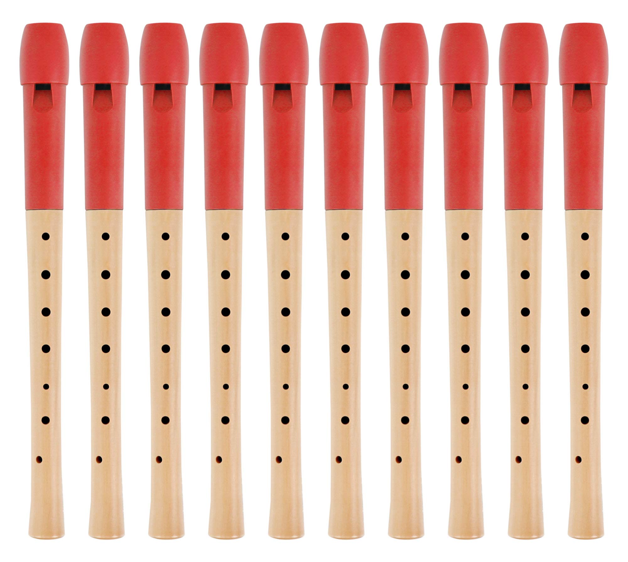 Classic Cantabile Pivella Flauta Dulce Roja, digitación alemana Set de 10 | Flautas dulces de 2 piezas, Cabeza de plástico especial rojo, Cuerpo inferior de madera de arce, Afinación: C-Soprano