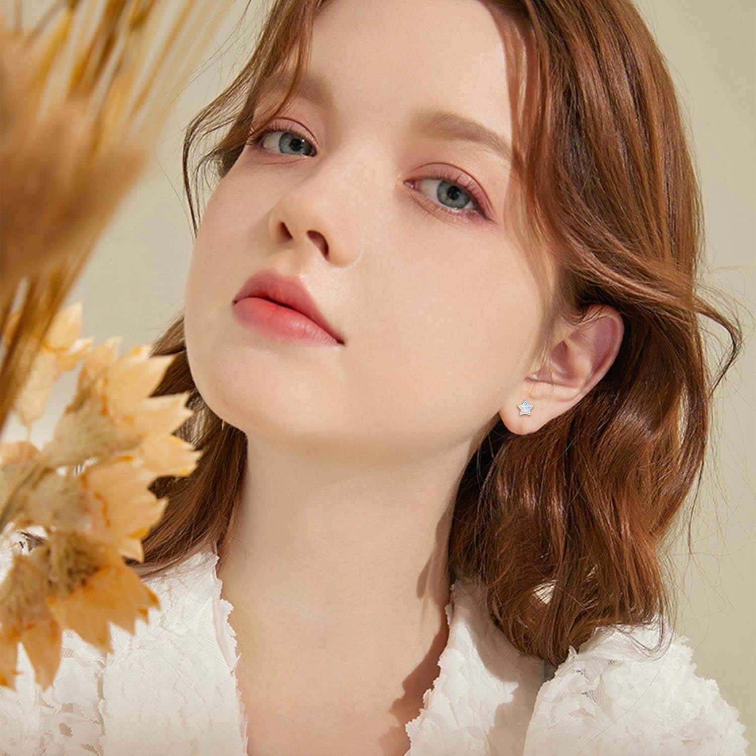 Opal Star Earrings Star Studs 925 Sterling Silver Synthetic Opal Earrings Hypoallergenic Earring Jewelry for Women Mom - Image 2