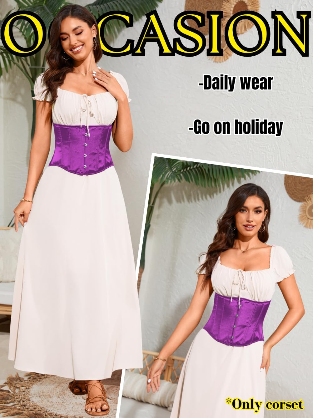 Kaei&Shi Women Cute Satin Underbust Corset Belt,Goth Lace Up 14 Soft Boned Waist Cincher Fit 0-14 - Image 6