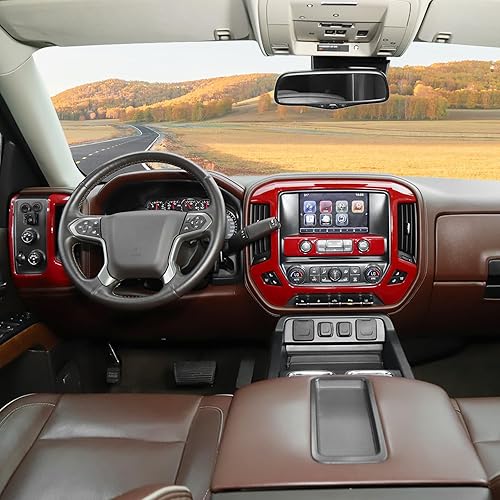 Miniatura 7 de RT-TCZ Para Silverado Dash Panel Trim Cubierta Rojo Bisel para GMC Sierra Chevy Silverado 2014-2017 Rojo Interior Accesorios 4 unids