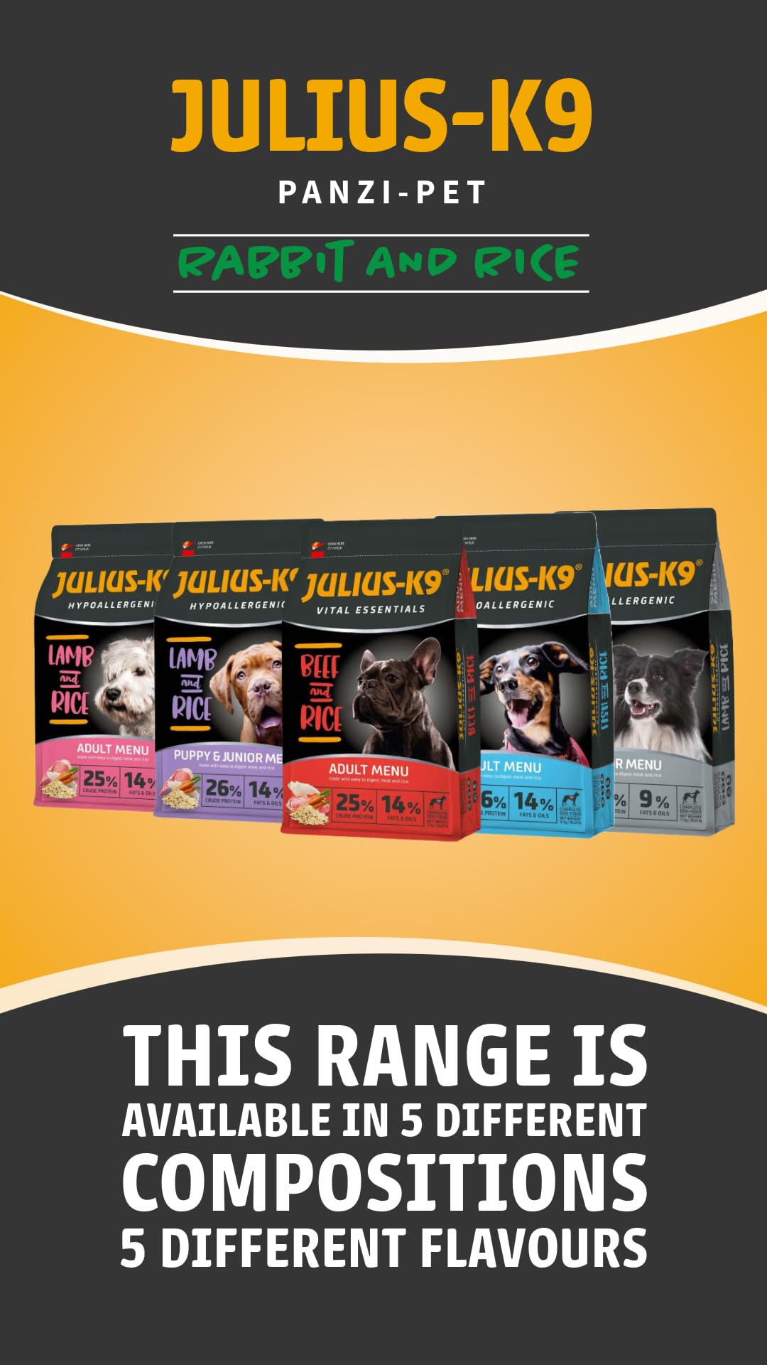 Julius-K9 Rabbit & Rice – Hipoalergiczne karmy dla psów z królikiem i ryżem – łatwo przyswajalna karma dla psów średnich – karma dla psów – 12 kg