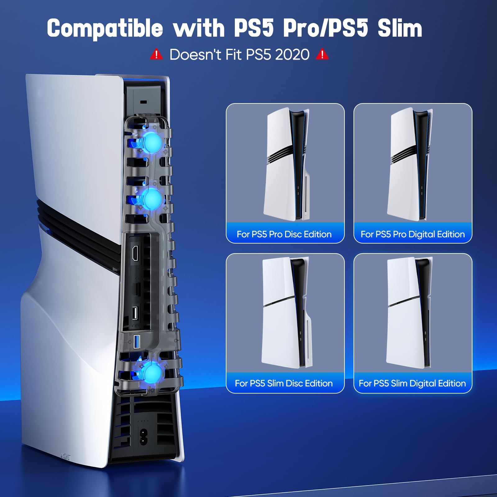 FASTSNAIL Ventilateur de refroidissement pour console PS5 Pro/Slim, vitesse automatique réglable par température, mise sous tension automatique et mode manuel, 3 ventilateurs haute vitesse et port USB