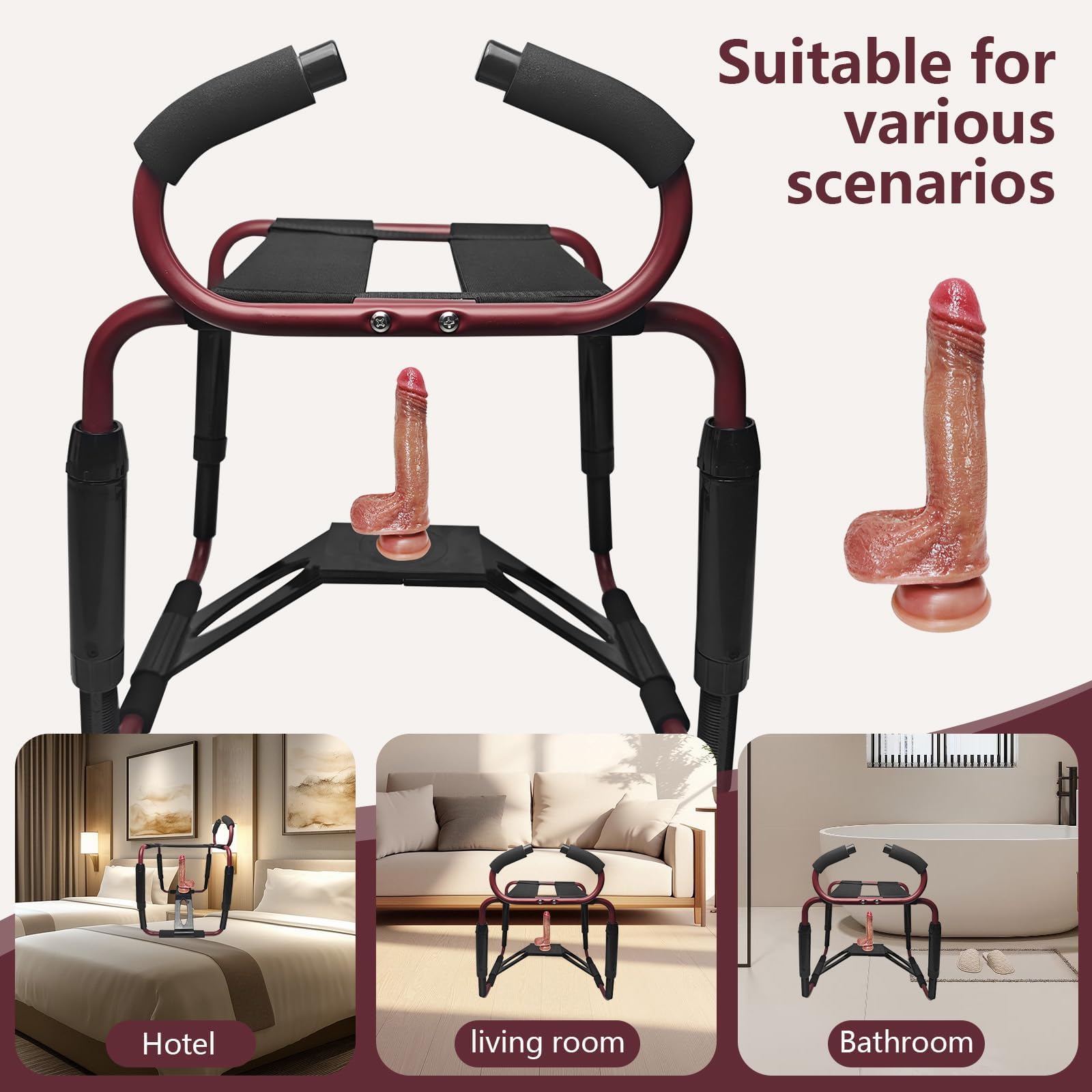 Sedia Regolabile in Altezza per Coppie con Supporto Dildo Realistico 500lb Rosso L BDSM Per Relax Intimo