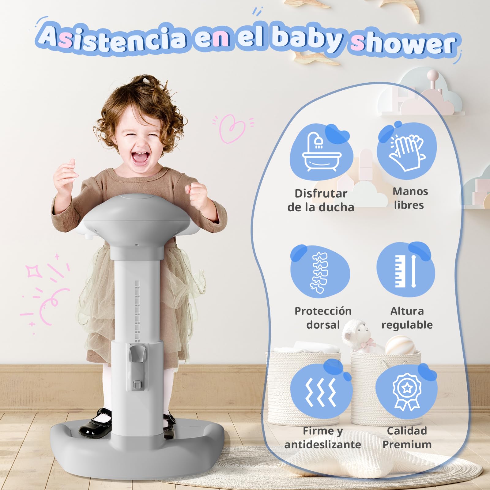 COOSEYA Soporte de Bañera para Bebé, Torre de Bañera Ajustable para Bebé que se Pone de Pie, Asiento de Bañera para Bebé desde hasta Niño Pequeño (8-36 Meses) para Bañarse y Cambiar Pañales