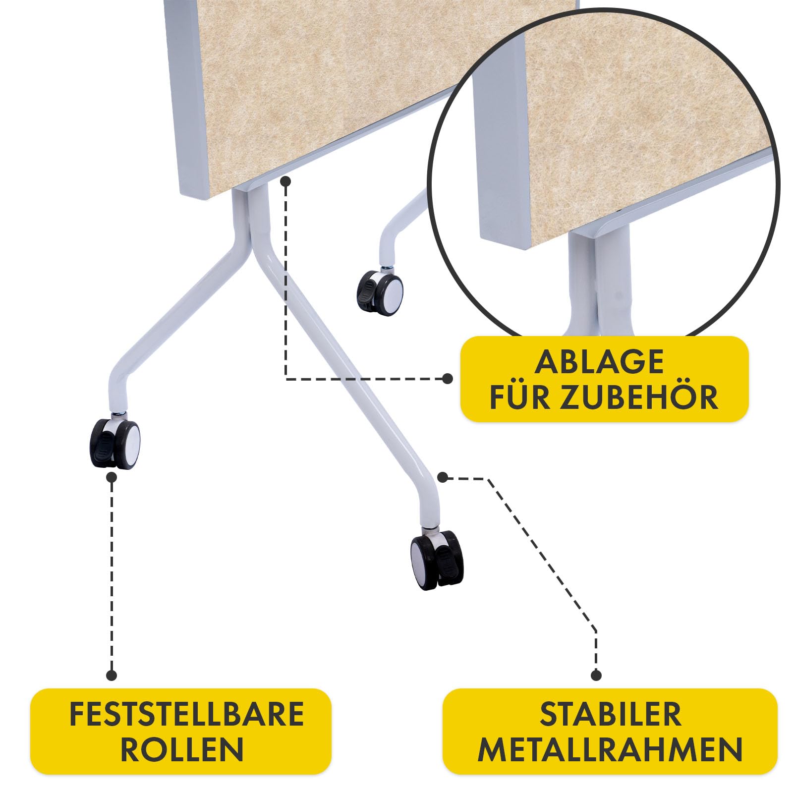 OfficeMarshal Moderationwand Doppelseitig 80 x 120 cm Präsentationstafel mit feststellbaren Rollen - Filztafel Pinnwand - Stabiler Metallrahmen - Giant (Beige)