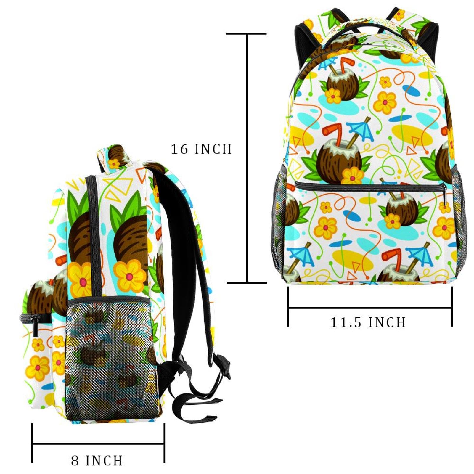 Zaino scolastico per uomini e donne, borsa da viaggio per computer portatile con motivo tropicale al cocco, zaino leggero per università, zaino casual per libri