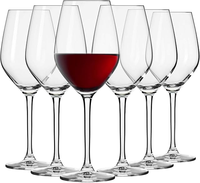 Krosno Small Red Wine Glasses Set of 6 | 300 ML | White Wine Glasses, Crystal Wine Glasses, Wine Tasting Set | Crystal Glass | Perfect for Home, Restaurants and Parties | Dishwasher Safe