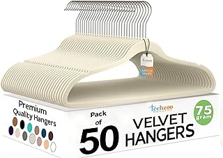 50 Pack Premium Quality Velvet Hangers, Ultra Thin, Non-Slip, Adult Felt, Space-Saving Hangers for Closet, Heavy Duty for Coats, Pants, Jackets, and Dresses, 360° Swivel Hook, Holds Up to 10 lbs, Ivory