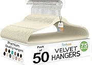 Techzoo 50 Pack New Premium Quality Velvet Hangers Ultra Thin Non Slip Adult Felt Space Saving Hangers for Closet Heavy Duty Coat Pants Jackets Dress Hangers 360° Swivel Hook Hold Upto 10 lbs Ivory