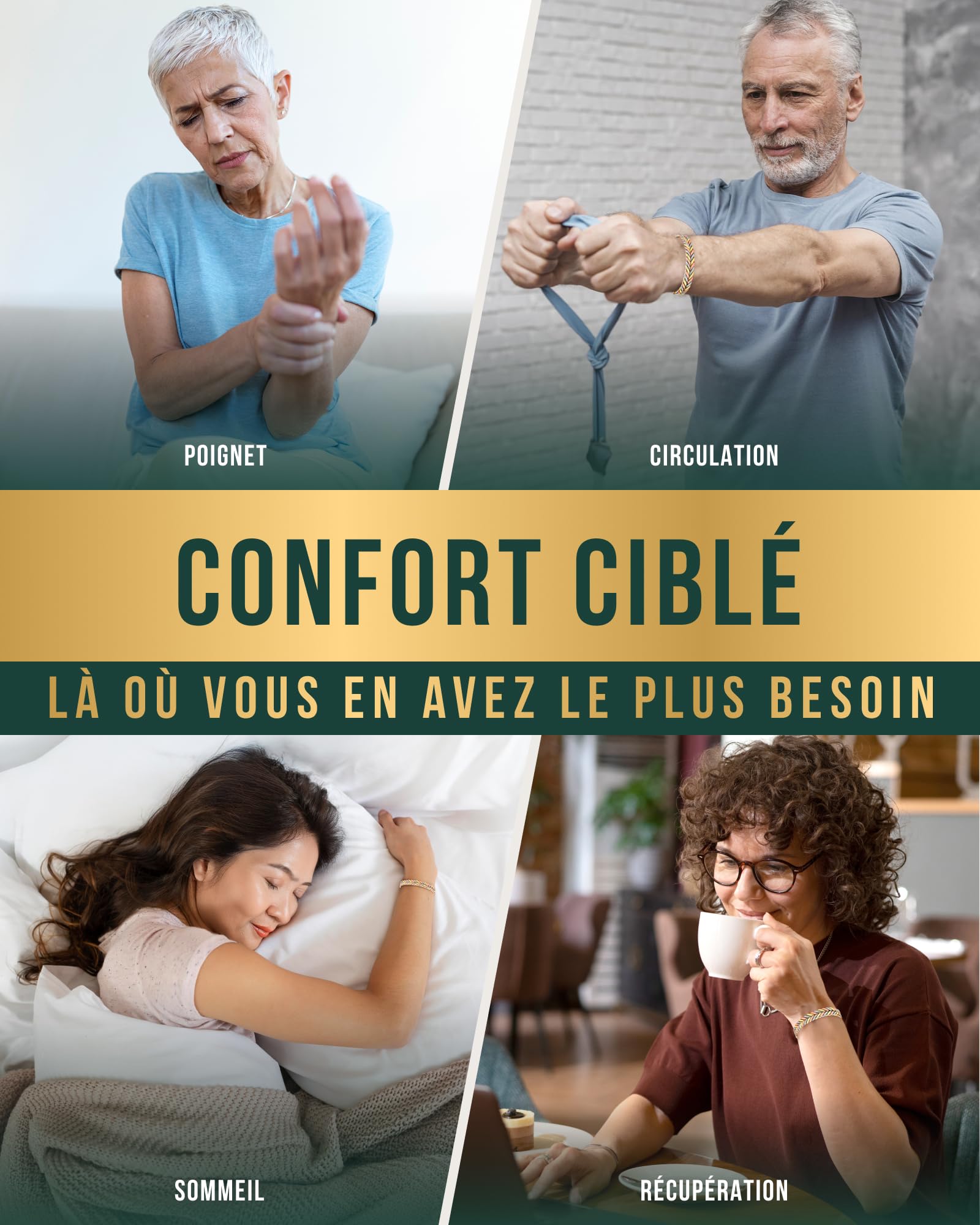 MagnetRX® Bracelet En Cuivre Tissé- 6 Aimants Puissant (3500 GAUSS Par Aimant) Bijou Aimanté En Cuivre - Manchette Réglable (Tri-color | M/L)