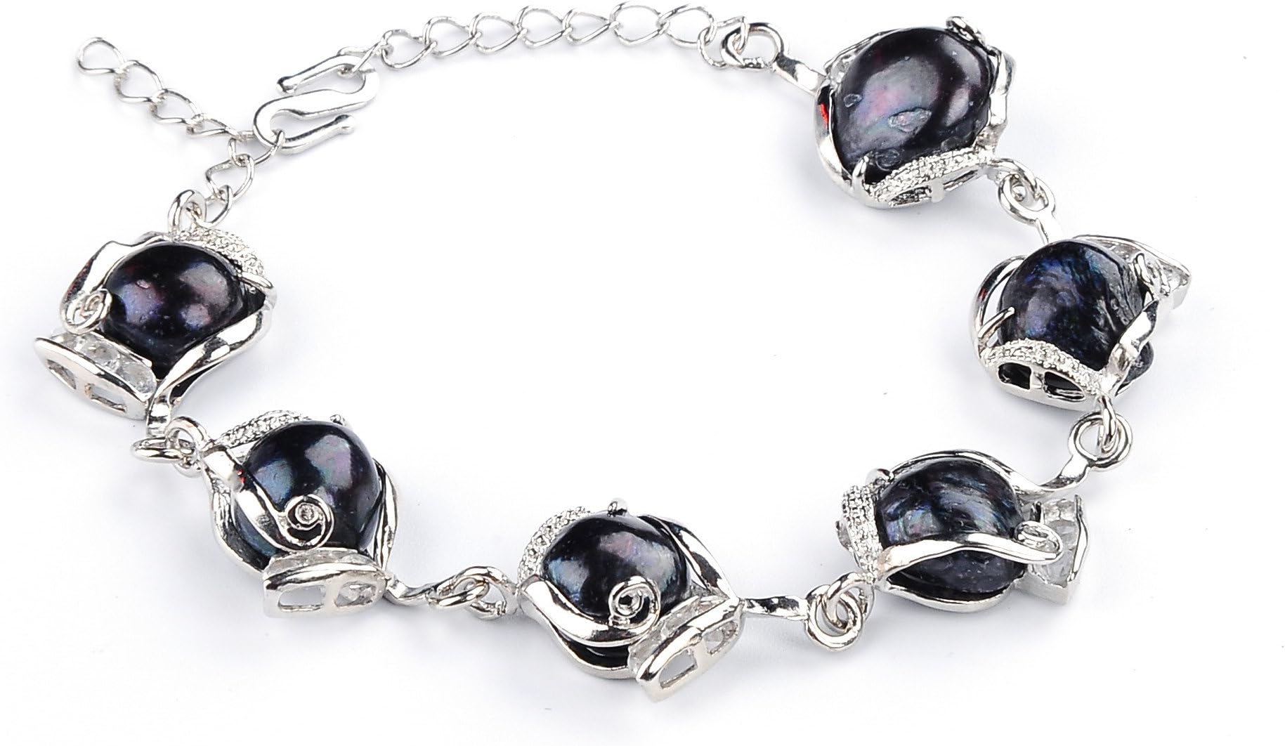 Genuine 10-12mm Dyed Black Freshwater Cultured Irregular Freeform Baroque Pearl Tennis Bracelet 8" br18
