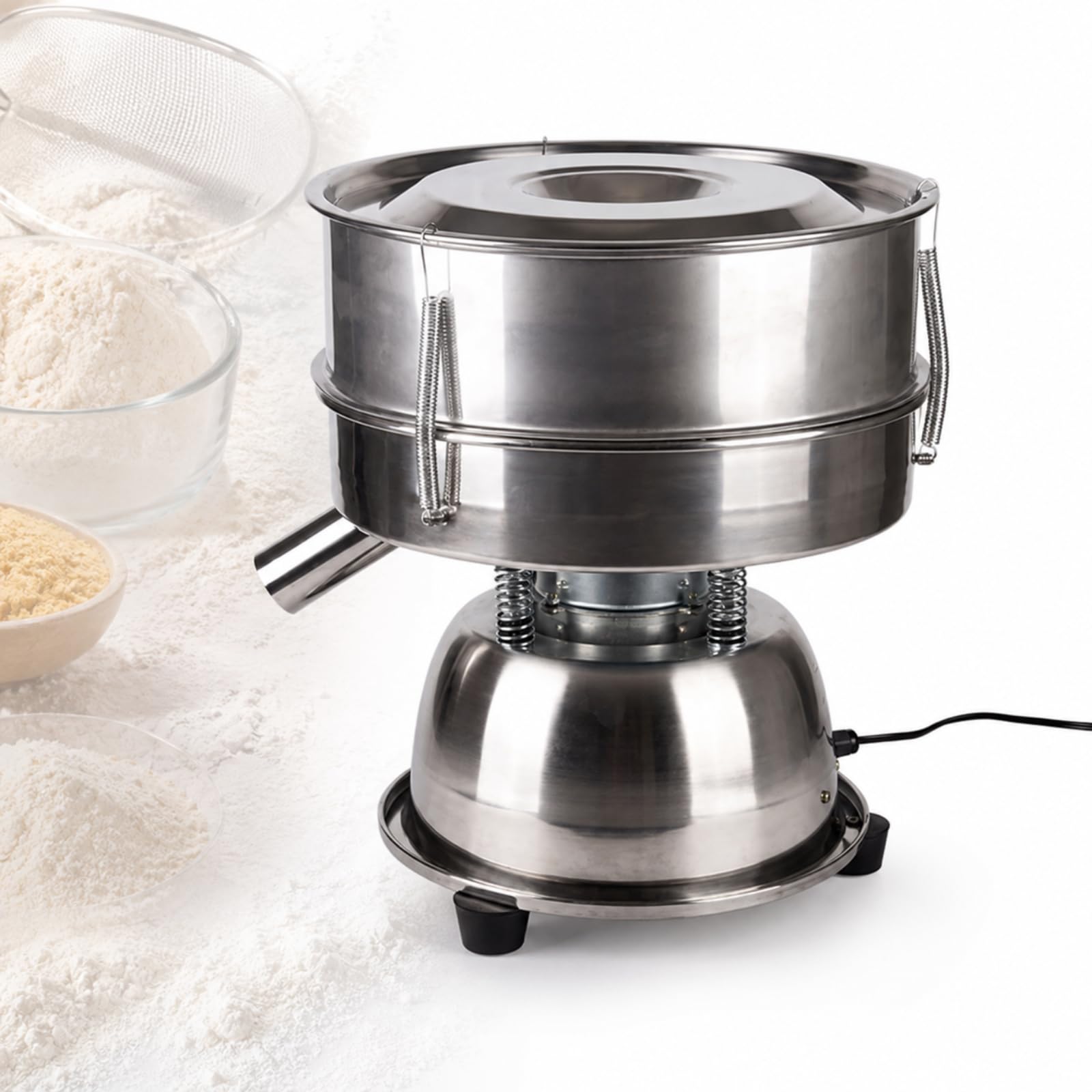 Vhewq Screening Sifting Machine, Electric Vibrating Screen Powder, Stainless Steel, With Height 10 Cm Sieves, 10-200 Mesh Optional, Automatic Sieve Shaker For Flour, Spices And Fine Powders 70