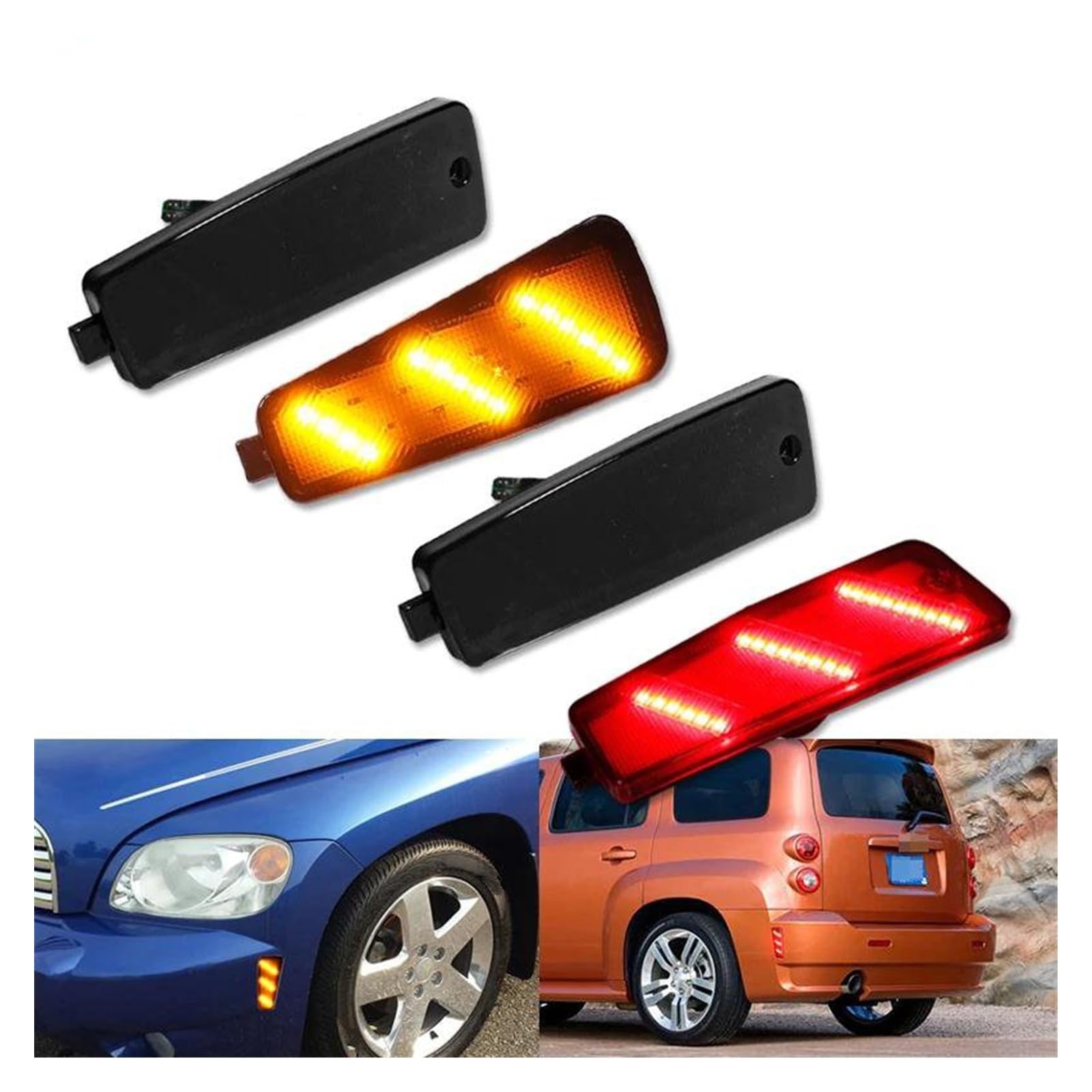 Luz Marcador Lateral Parachoques Delantero/trasero Coche Para Chevy HHR 2006-2011 Luz Estacionamiento Roja Luces Señal Giro Delanteras Ámbar 12V Intermitentes Laterales Luz Señal Giro Coche(Rear Red-1