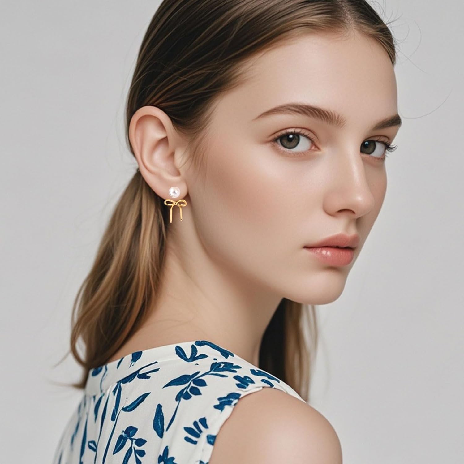 Bow Earrings for Women Pearl Bow Hoop Earrings Gold Silver Drop Dangle Earrings Trendy Bow Pearl Jewelry for Wedding Party - Image 7