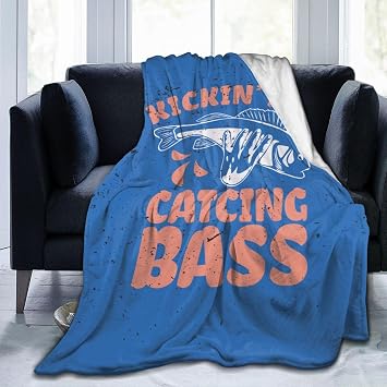 Kickin Ass Catching Bass Throw Blanket 40"x30" Soft Cozy Blanket for Bed Sofa Couch Camping and Travel